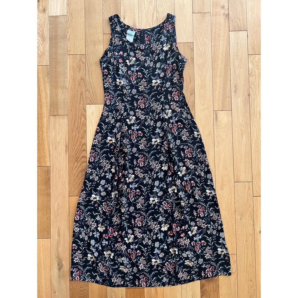 Vintage 90s Laura Ashley Floral Sleeveless Midi Dress Viscose A Line Womens US 8